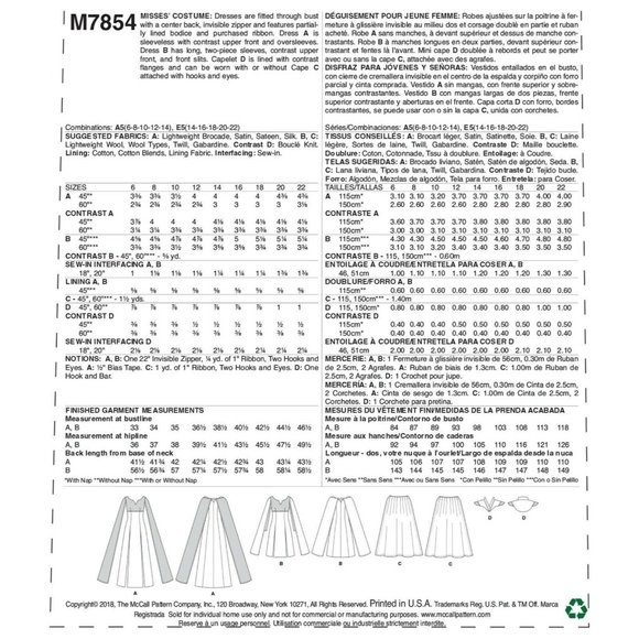 McCalls M7854 Misses 14 to 22 Medieval Costume Dress Cloak Uncut Sewing Pattern - Picture 7 of 9